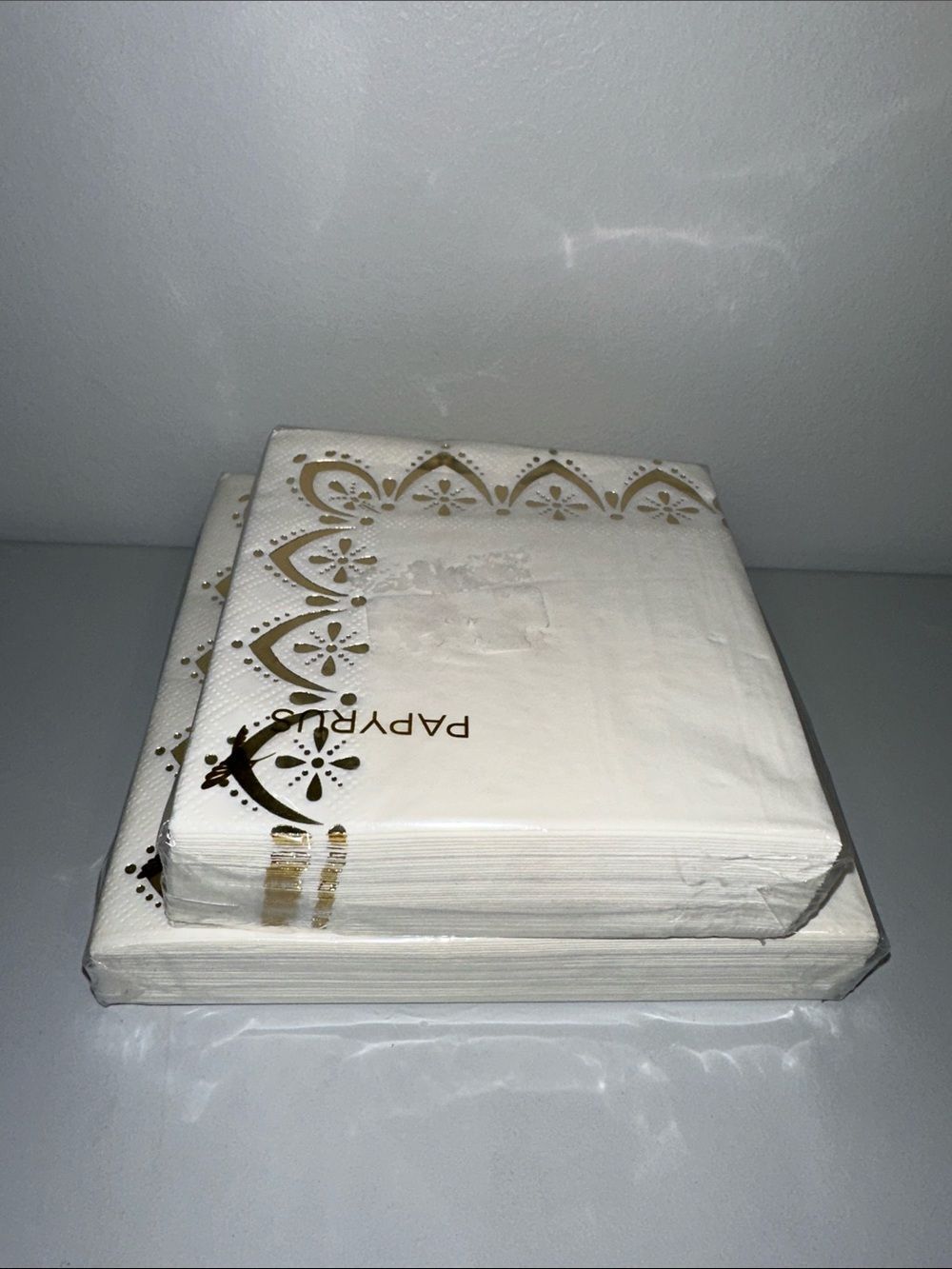 PAPYRUS White Gold Trim Matching Square Cocktail Lunch Napkins 40 pk x 2 - Picture 9 of 10
